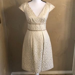Stunning Kay Unger beaded cocktail dress in patterned winter white, worn once, 4